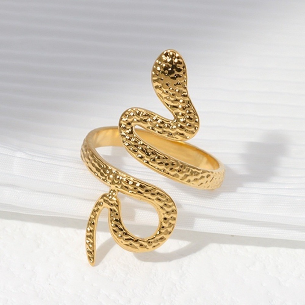 Stainless Steel Gold Tone Snake Ring Hammered Adjustable Wrap Statement Ring